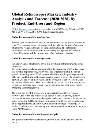 global retinoscopes market industry analysis