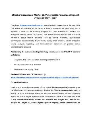 biopharmaceuticals market 2021 incredible