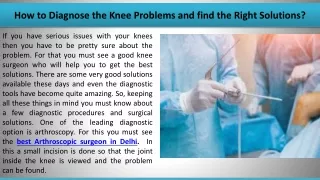 How to Diagnose the Knee Problems and find the Right Solutions