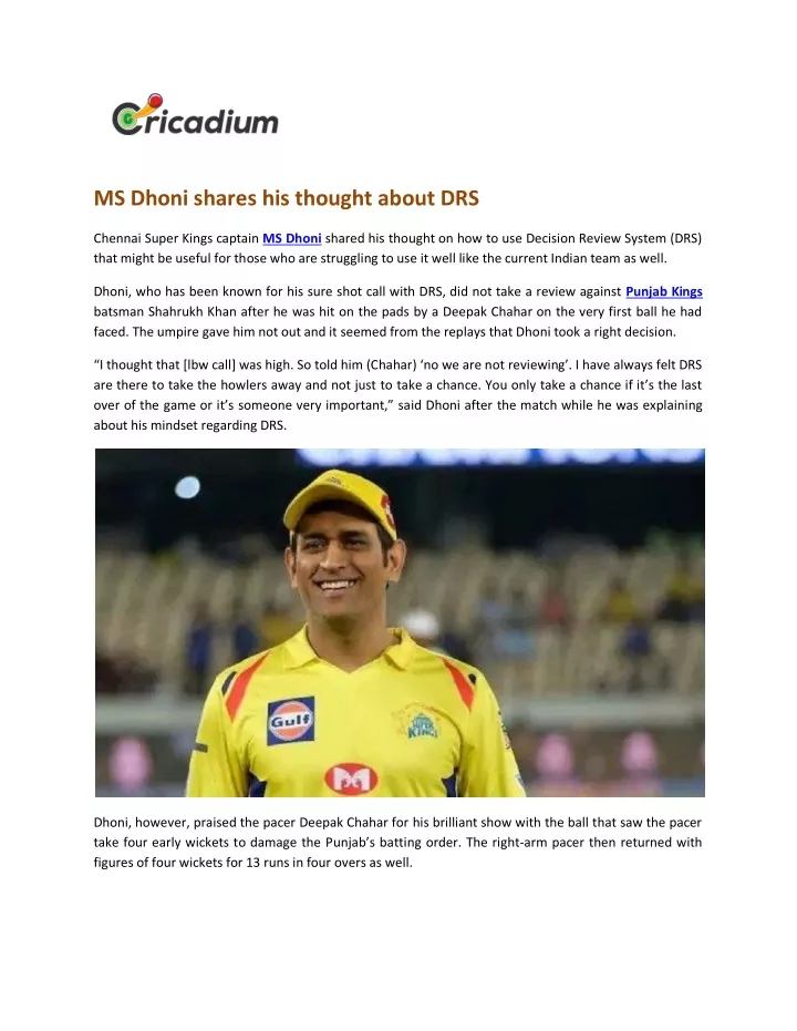 PPT - MS Dhoni shares his thought about DRS PowerPoint Presentation ...