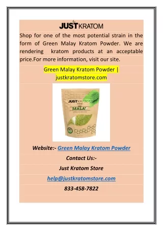 Green Malay Kratom Powder | justkratomstore.com
