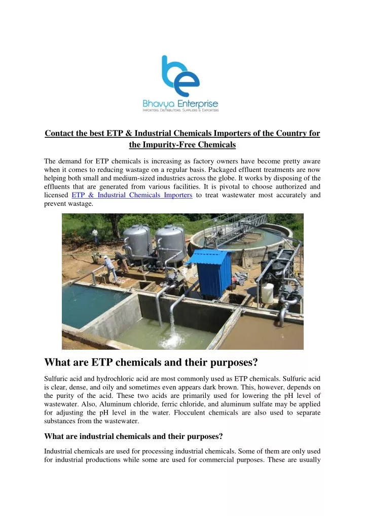 contact the best etp industrial chemicals