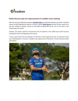 rohit sharma asks for improvement in middle overs