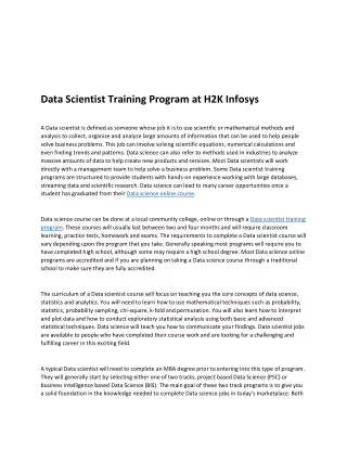 Data Scientist Training Program at H2K Infosys