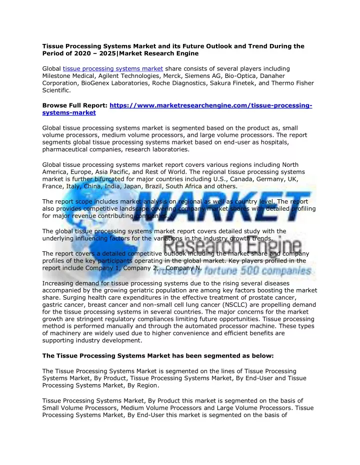tissue processing systems market and its future