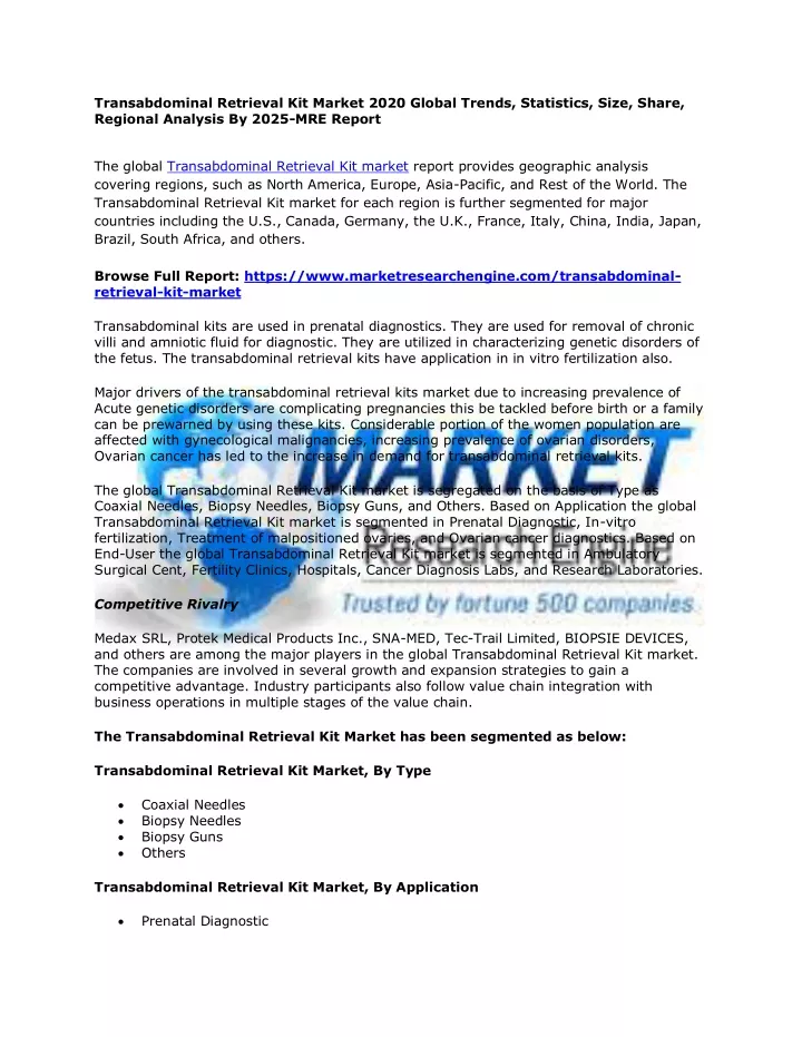 transabdominal retrieval kit market 2020 global