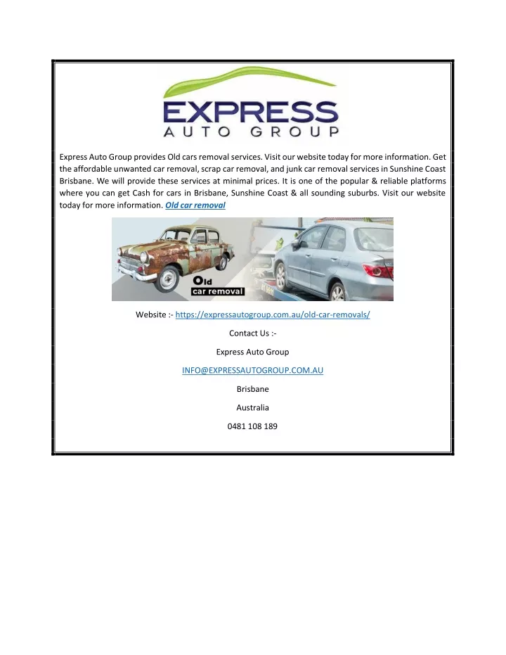 express auto group provides old cars removal
