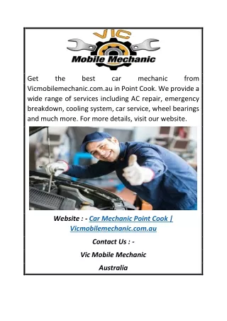 Car Mechanic Point Cook | Vicmobilemechanic.com.au