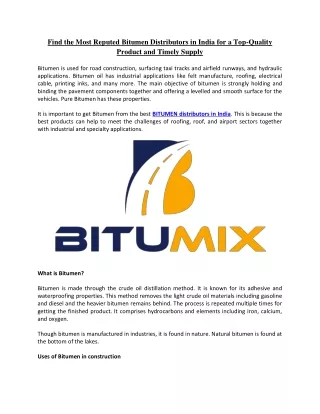 Find the Most Reputed Bitumen Distributors in India for a Top-Quality Product and Timely Supply-converted