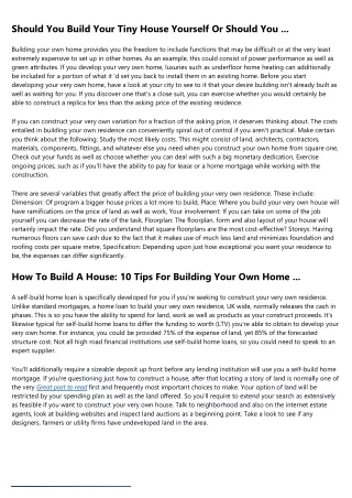 should you build your tiny house yourself
