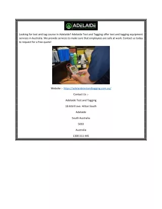 looking for test and tag course in adelaide