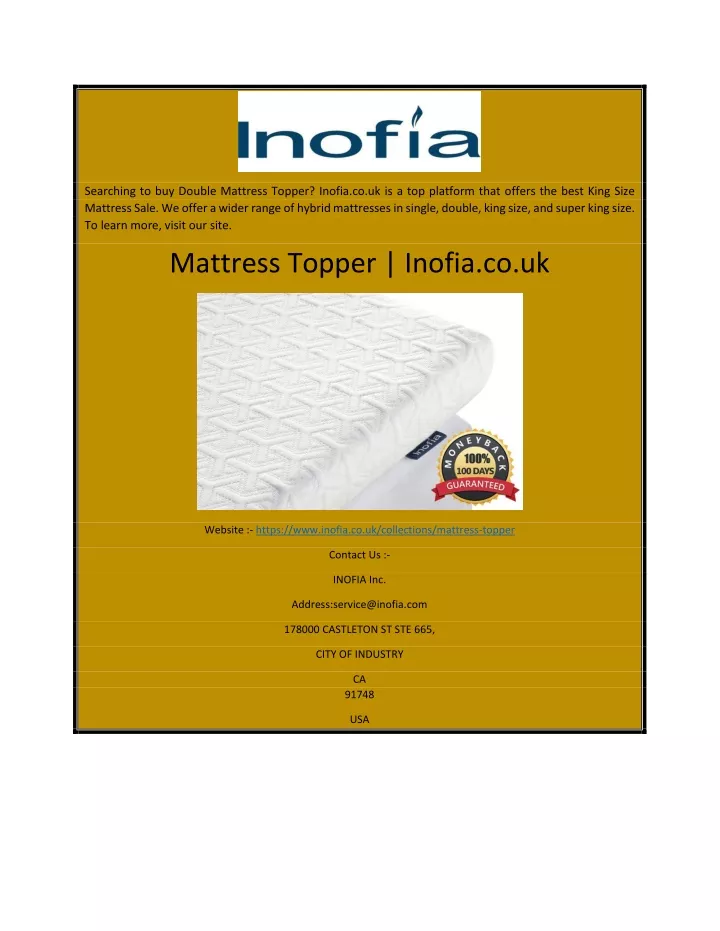 searching to buy double mattress topper inofia