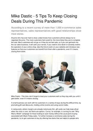 Mike Dastic - 5 Tips To Keep Closing Deals During This Pandemic