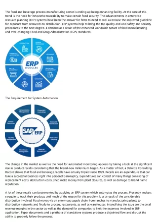 the food and beverage process manufacturing