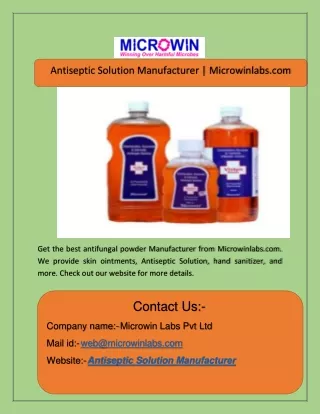 Antiseptic Solution Manufacturer  Microwinlabs.com