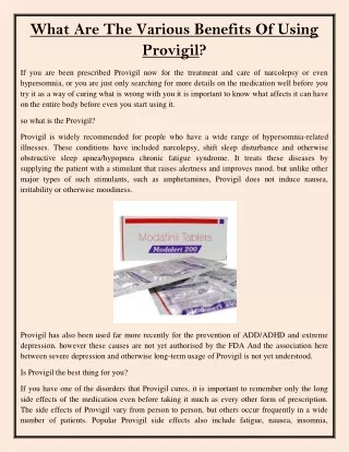 what are the various benefits of using provigil