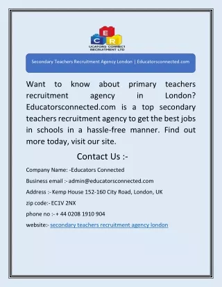 Secondary Teachers Recruitment Agency London | Educatorsconnected.com