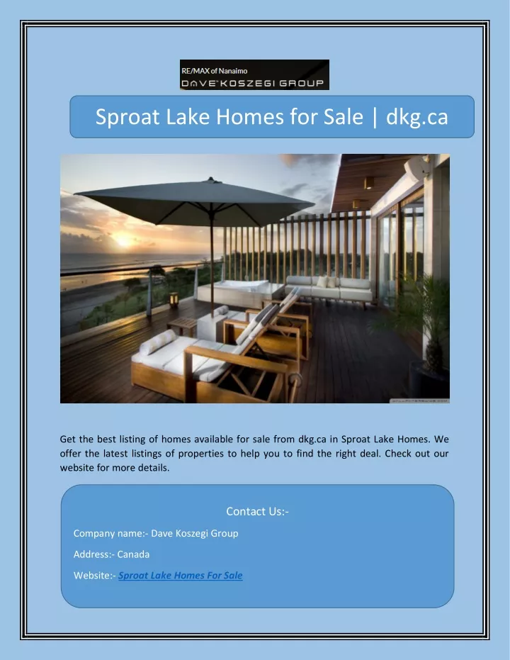 sproat lake homes for sale dkg ca