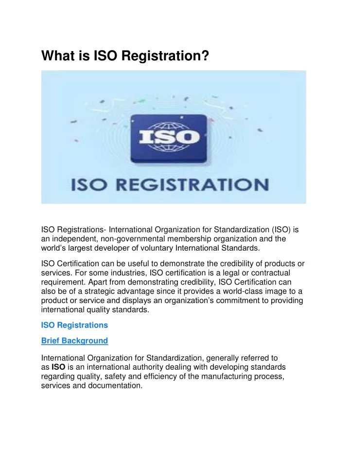 what is iso registration