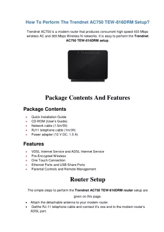 how to perform the trendnet ac750 tew 816drm setup