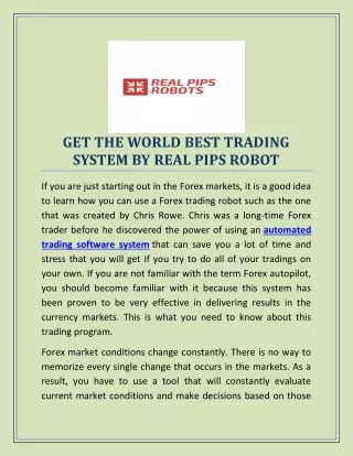 GET THE WORLD BEST TRADING SYSTEM BY REAL PIPS ROBOT