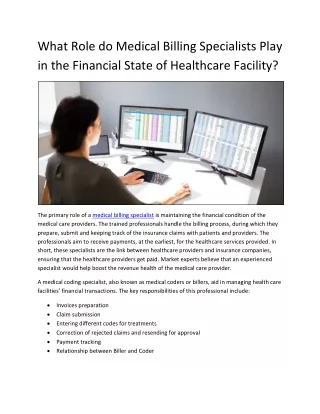 What Role do Medical Billing Specialists Play in Financial State of Healthcare?