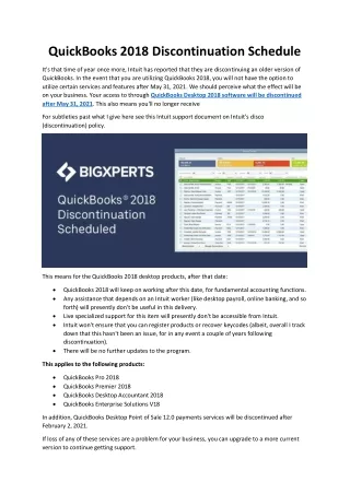 quickbooks 2018 discontinuation schedule