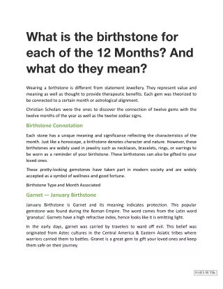 what is the birthstone for each of the 12 months