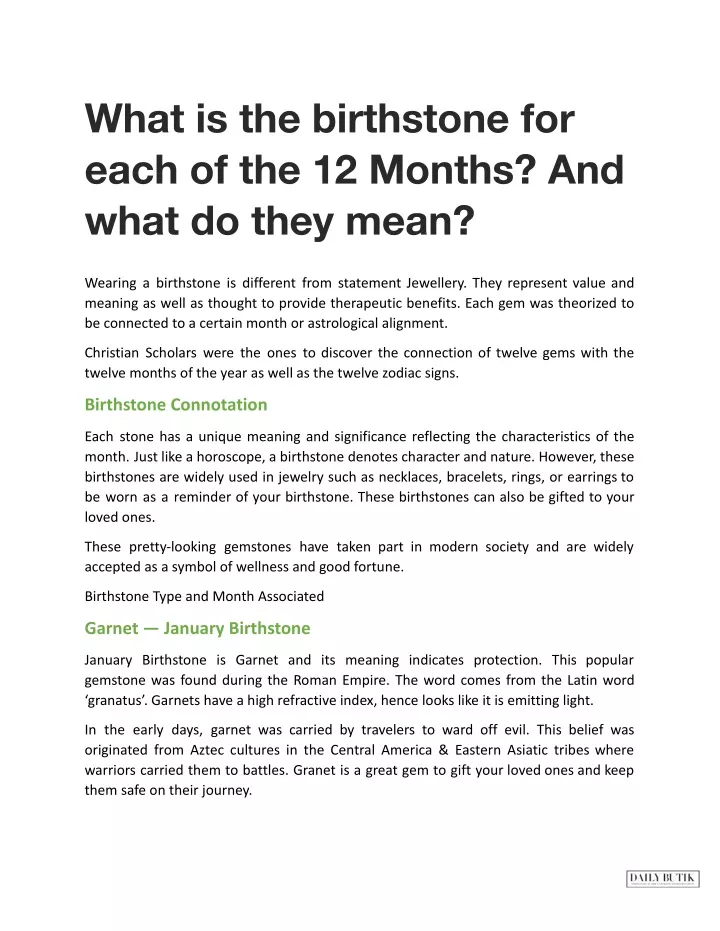 what is the birthstone for each of the 12 months