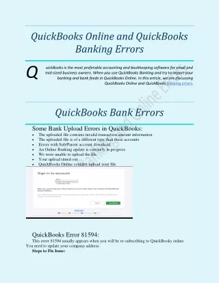 QuickBooks Online and QuickBooks Banking Errors