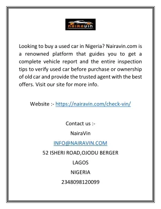 Free Old Car Report in Nigeria  Nairavin.com