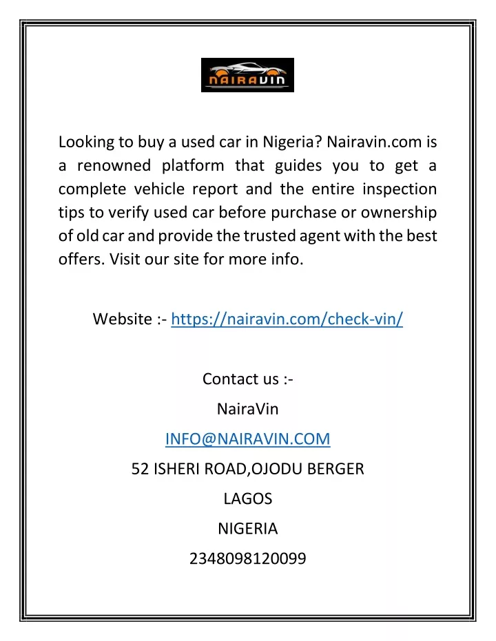 looking to buy a used car in nigeria nairavin