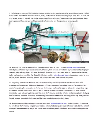 Industrial treatment equipment and means of fowl dung organic fertilizer