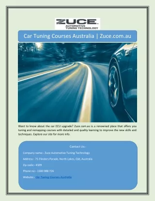Car Tuning Courses Australia | Zuce.com.au