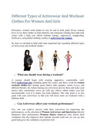 Different Types of Activewear And Workout Clothes For Women And Girls