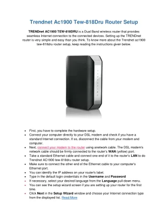 trendnet ac1900 tew 818dru router setup