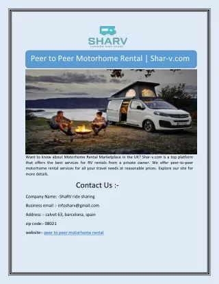 Peer to Peer Motorhome Rental | Shar-v.com 