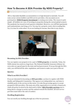 How To Become A SDA Provider By NDIS Property