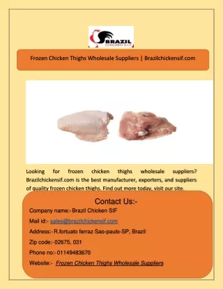 Frozen Chicken Thighs Wholesale Suppliers  Brazilchickensif.com