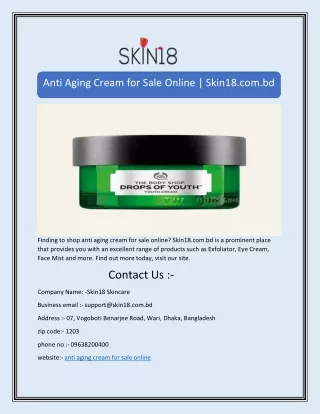 Anti Aging Cream for Sale Online | Skin18.com.bd