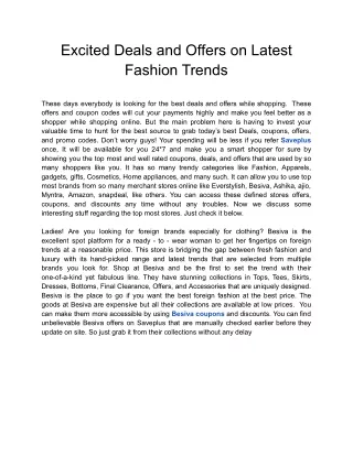 Excited Deals and Offers on Latest Fashion Trends