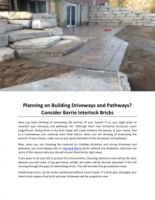 Planning on Building Driveways and Pathways Consider Barrie Interlock Bricks