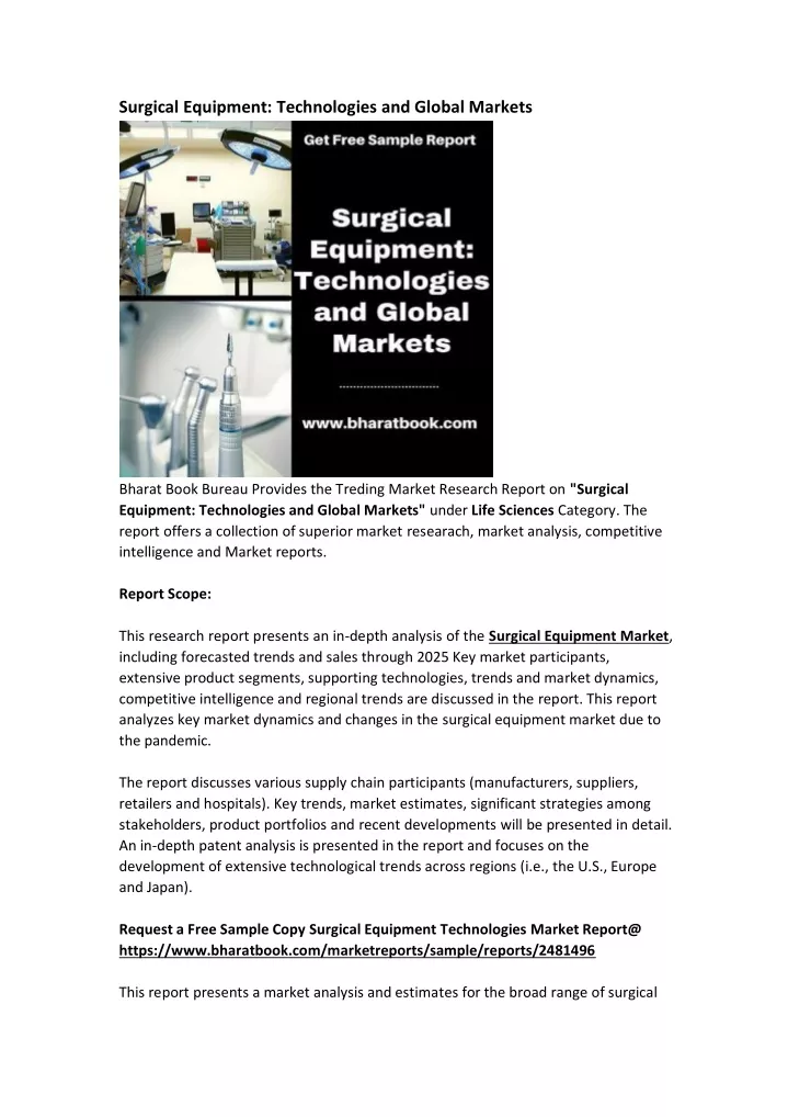 surgical equipment technologies and global markets