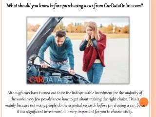 What should you know before purchasing a car from CarDataOnline.com?