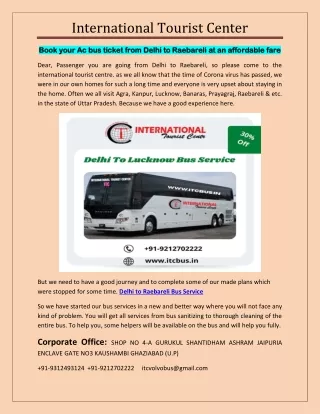 Book your Ac bus ticket from Delhi to Raebareli at an affordable fare