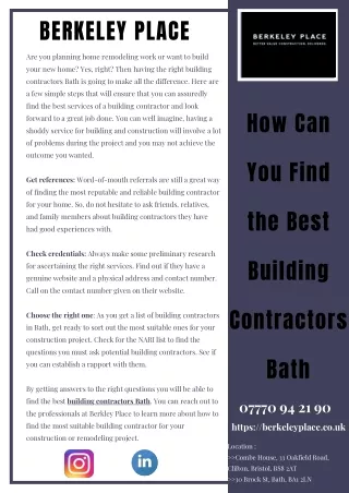 Building Contractors Bath specialize in high quality building construction