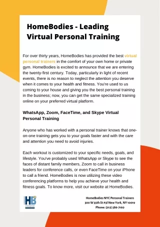 HomeBodies - Leading Virtual Personal Training