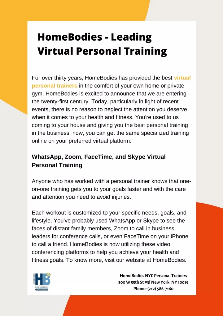homebodies leading virtual personal training