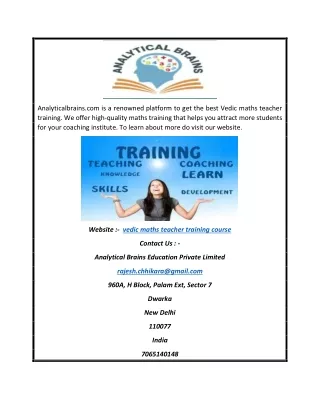 Vedic Maths Teacher Training Course | Analyticalbrains.com