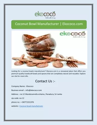 Coconut Bowl Manufacturer | Ekococo.com